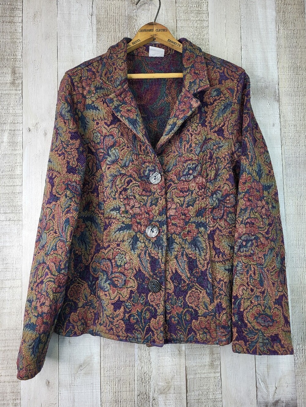 Vintage Woven Floral Tapstry Blazer Jacket. Size Medium. Made In U.S.A